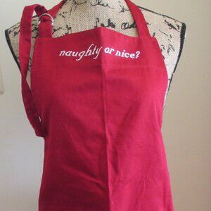 NWOT! Christmas Apron One Size Fits Most, Red w/Ornaments and Naughty or Nice?